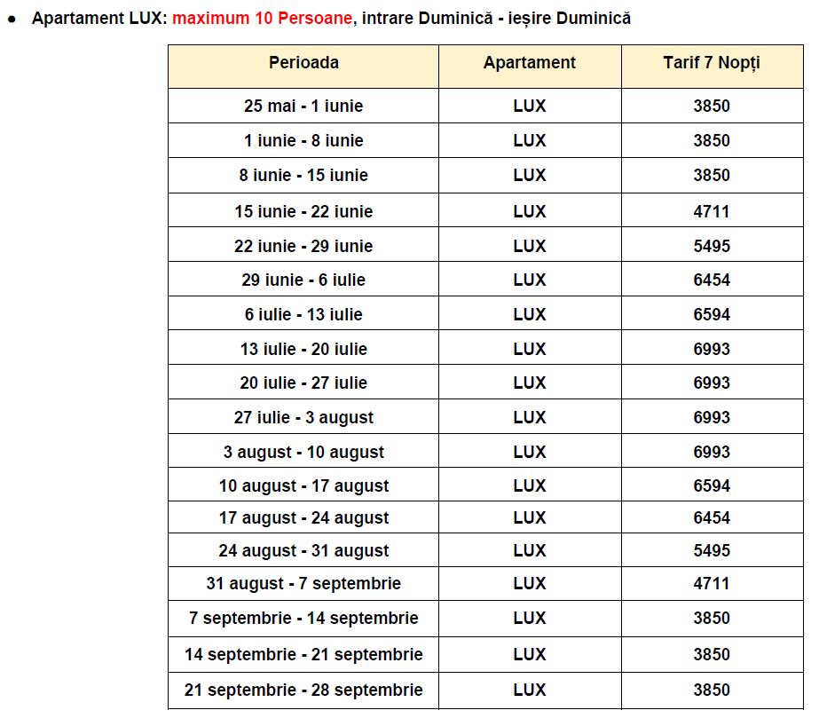Tarife Evergreen2 Mai Ap lux